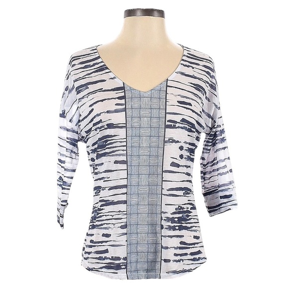 🌺 Prana Aleah Blue Watercolor Stripe Dolman V-Neck Blouse Size M - Picture 1 of 8